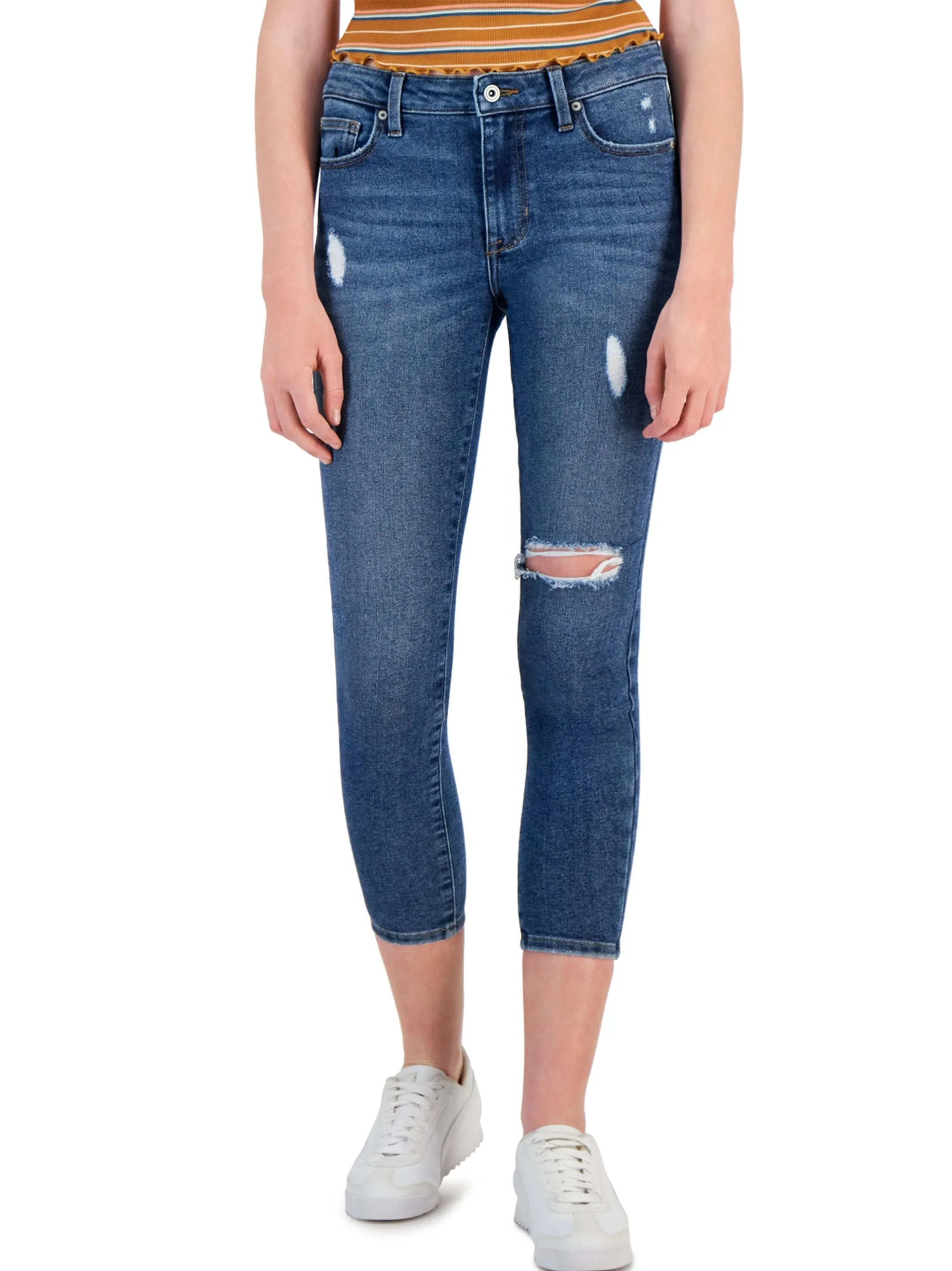 Zerrissene Cropped Damenjeans mit Knöchellänge, Blau