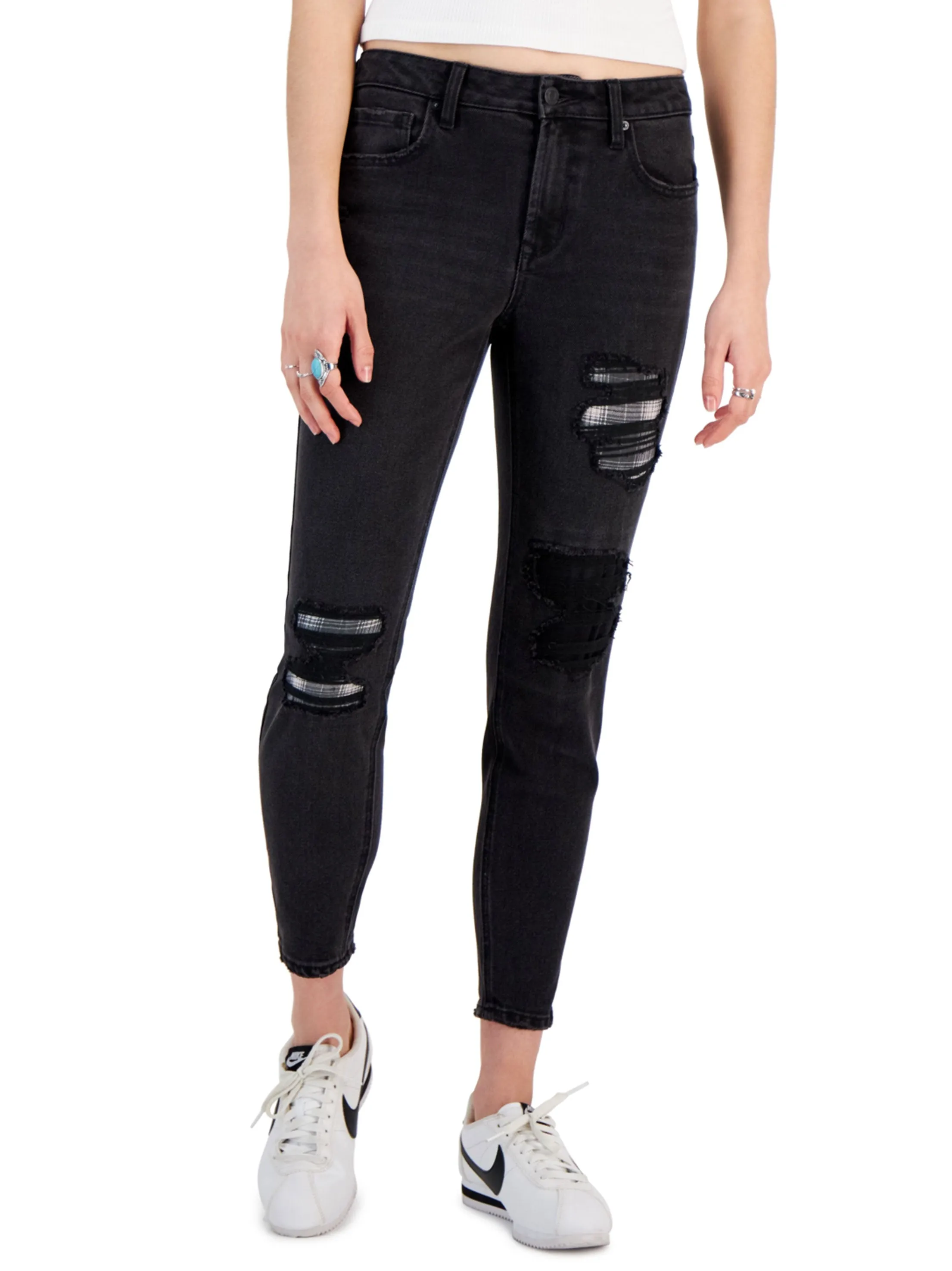 Zerrissene Damenjeans, Schwarz