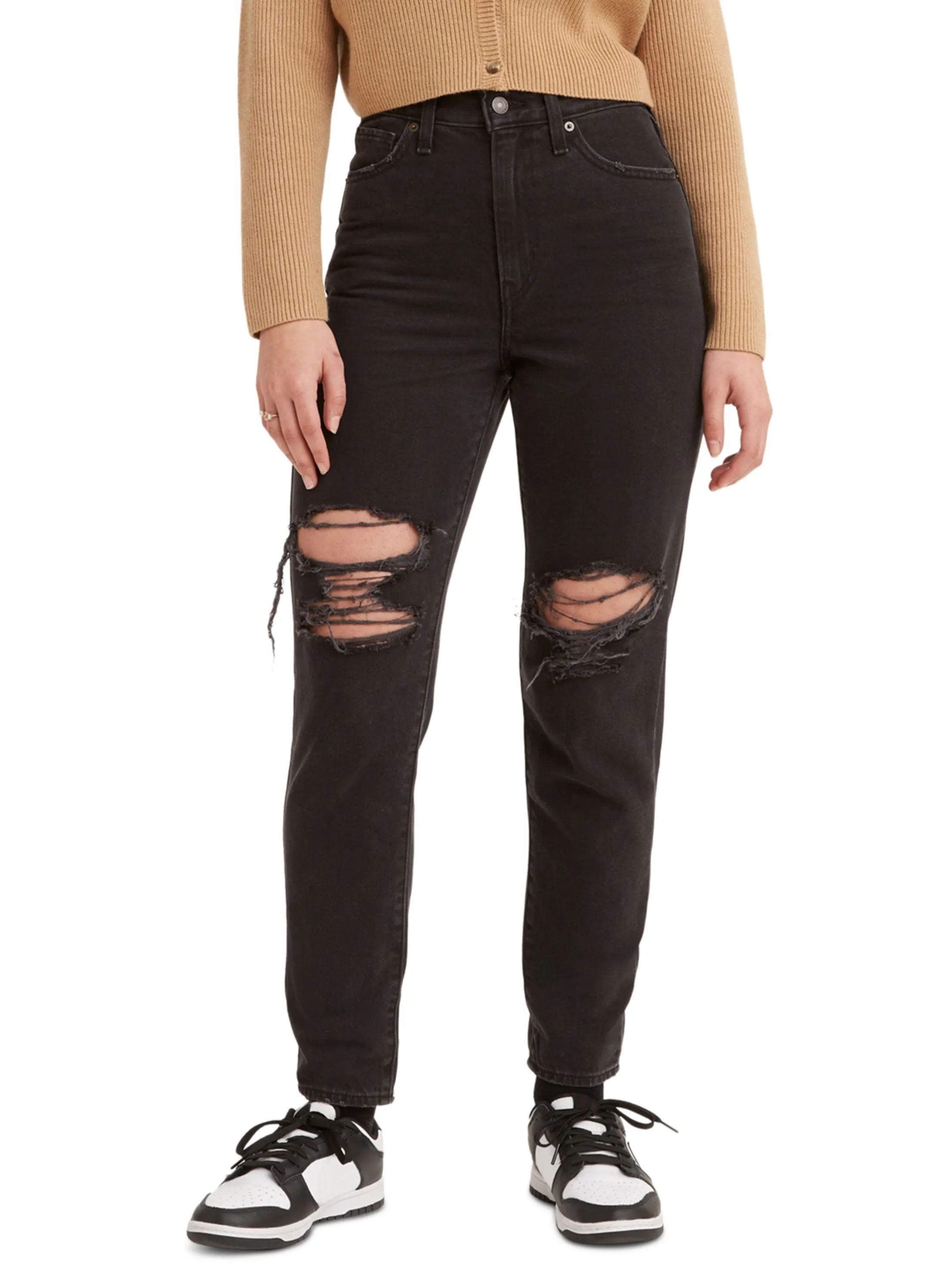 Zerrissene Mom Jeans für Damen, Schwarz