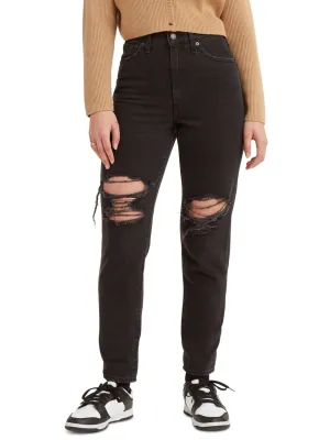 Zerrissene Mom Jeans für Damen, Schwarz