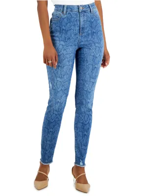 Damen Jeans mit Rissen und Aufdruck, Blau