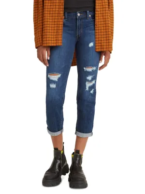 Zerrissene Washed-Boyfriend-Jeans für Damen, Blau