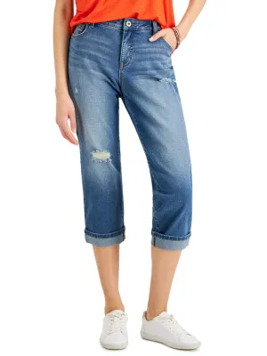Zerrissene gewaschene Capri-Jeans für Damen, Blau