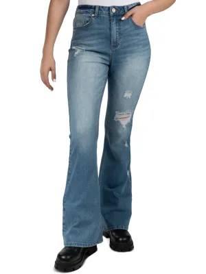 Damen Ripped Washed Flare Jeans, Blau