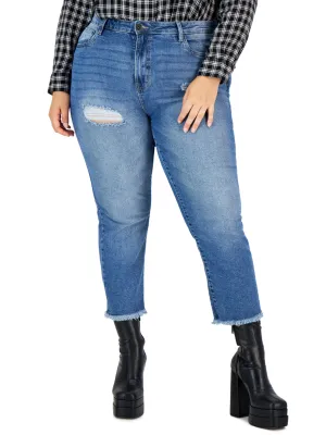 Damen Jeans mit Rissen, gewaschen und ausgefranst, Blau
