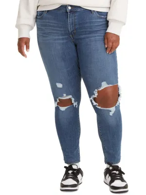 Damens Jeans mit Rissen und Waschung, Blau