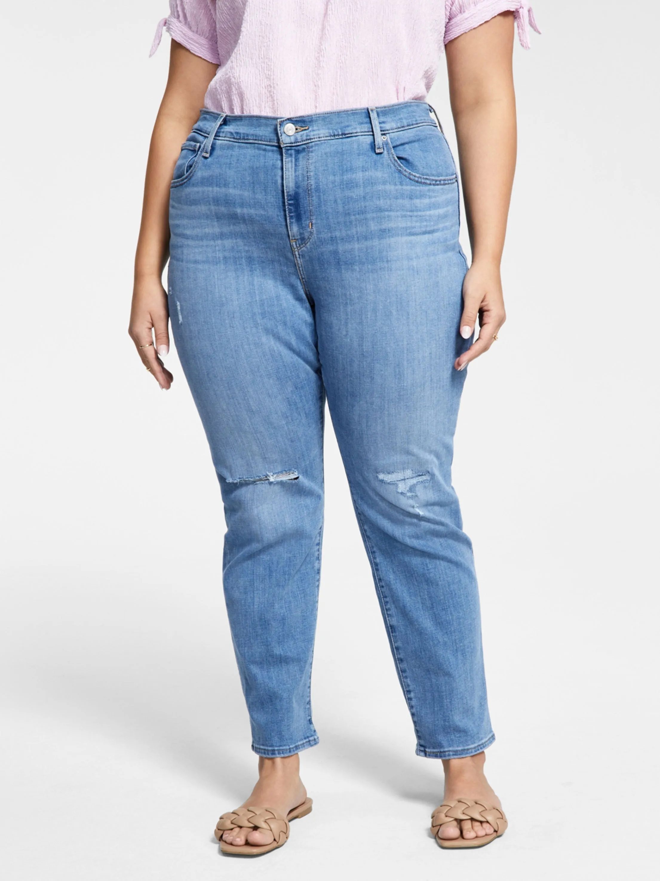 Damens Jeans mit Rissen und Wascheffekt, Blau