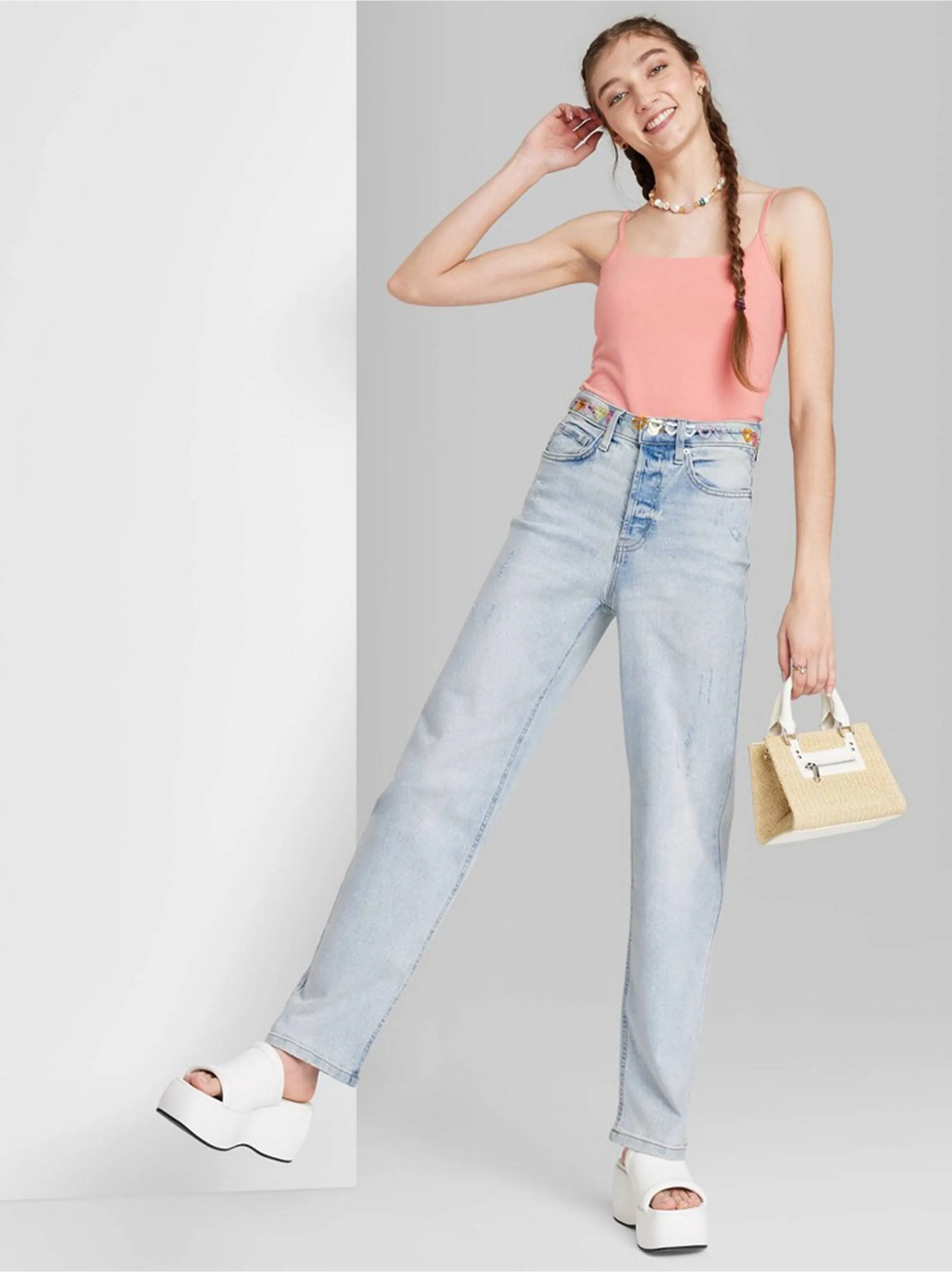 Zerrissene Waschjeans für Damen, Hellblau