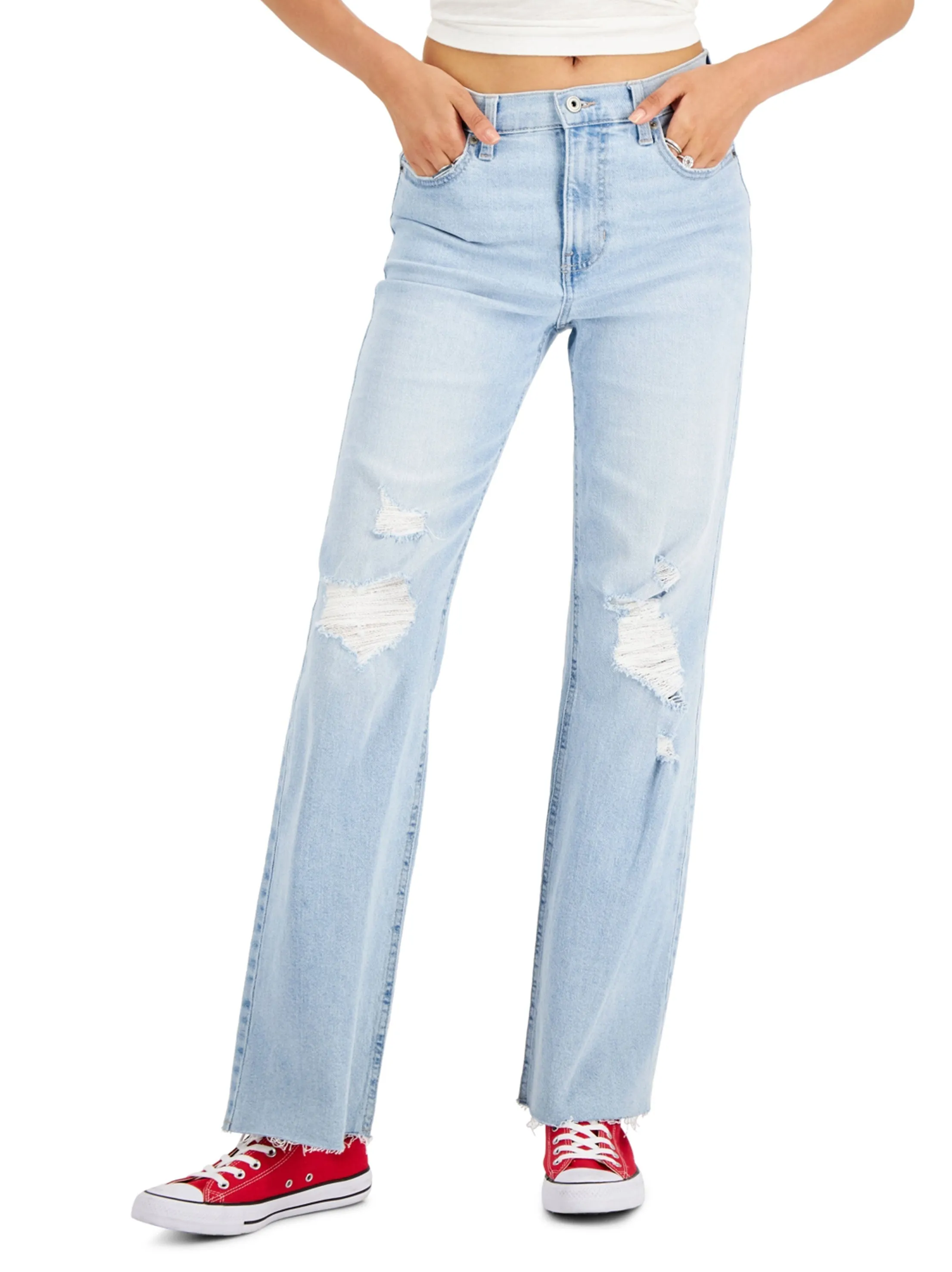 Zerrissene Waschjeans für Damen, Hellblau