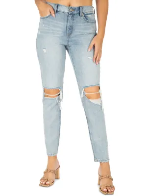 Zerrissene Wasch-Damenjeans im Mom-Style, Hellblau
