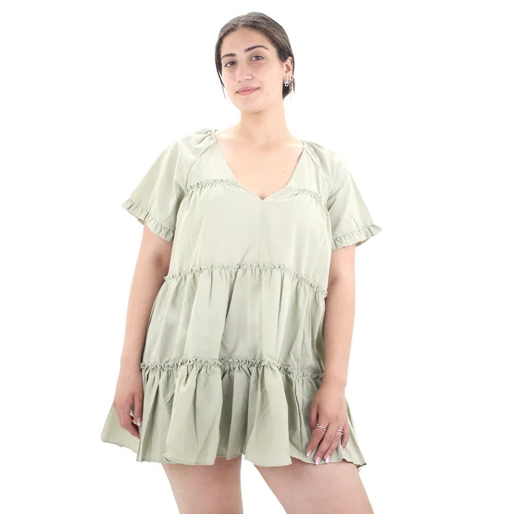 Damen Rüschen Oversize Minikleid, Hellgrün