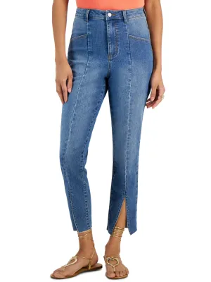 Damen-Jeans mit Seitennaht und geschlitztem Saum, Blau