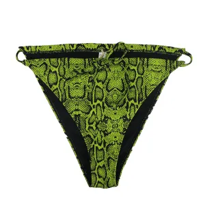 Damen-Bikini-Slip mit Schlangenmuster und Seitenschleife, Neon Grün