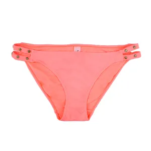 Damen Bikiniunterteil mit einfarbigem Design, Neonkoralle