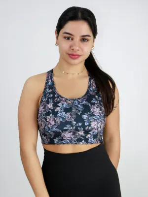 Damen Sport-BH mit Blumenmuster und dehnbarem Material, Mehrfarbig