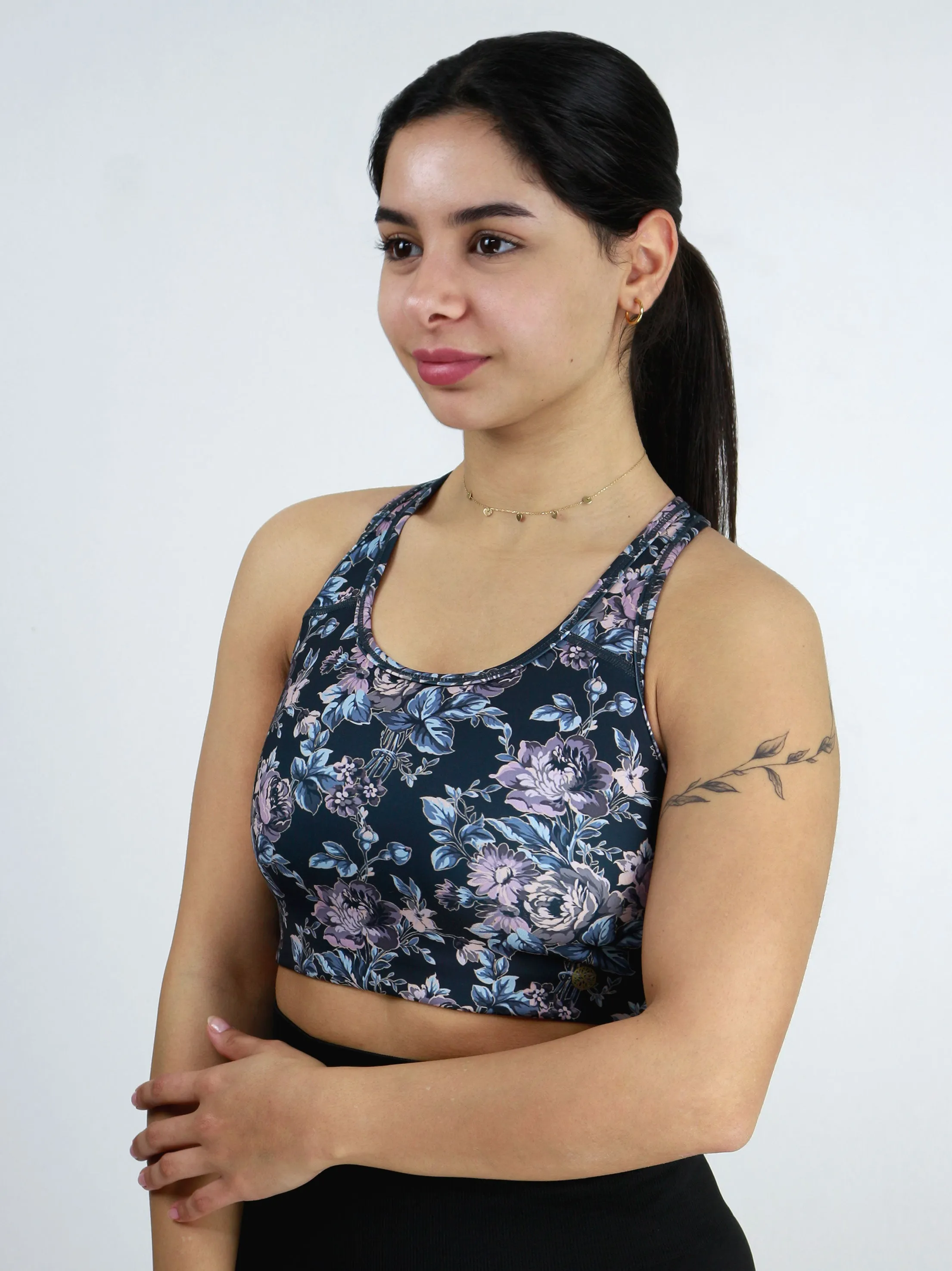 Damen Sport-BH mit Blumenmuster und dehnbarem Material, Mehrfarbig