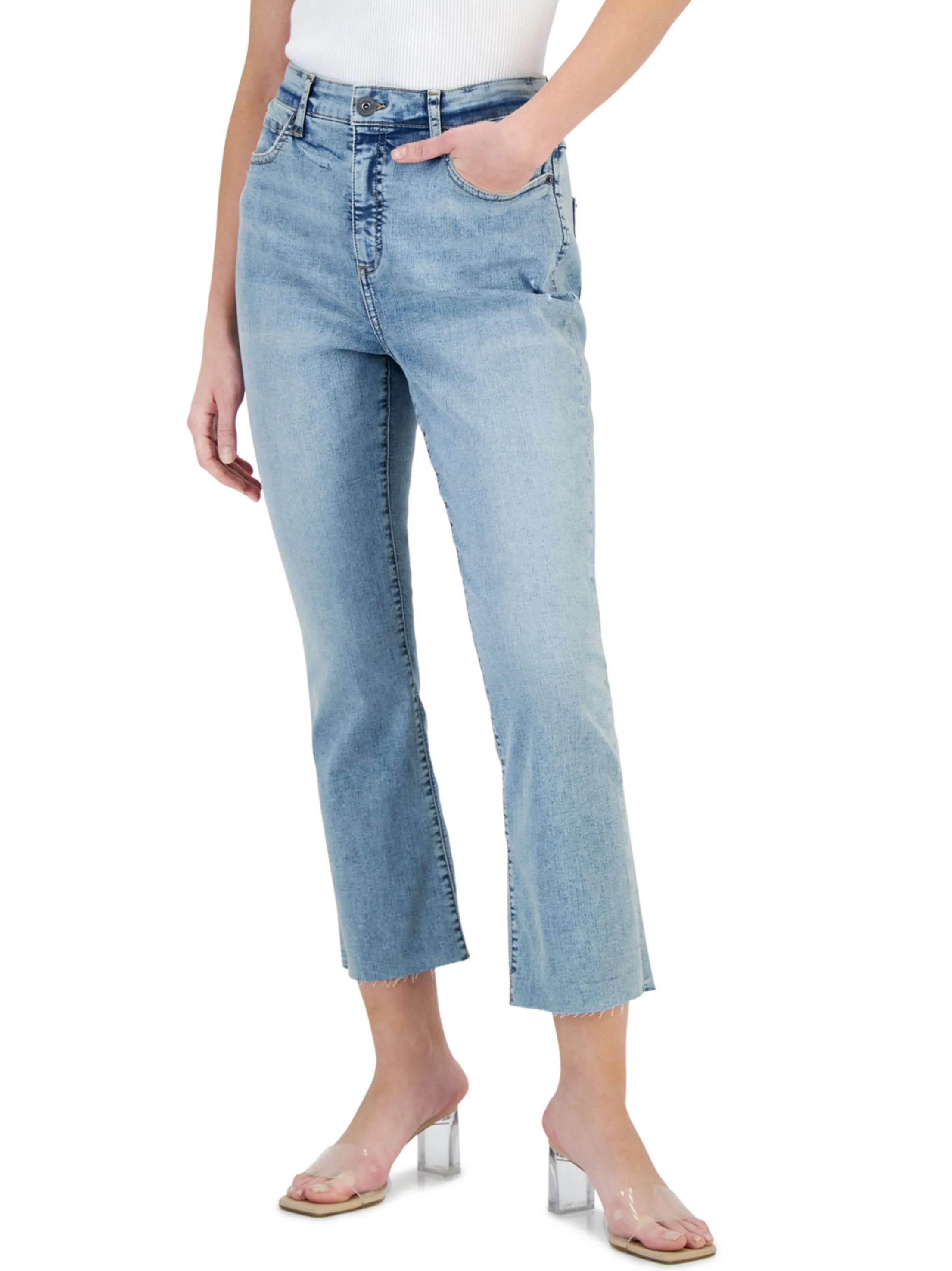 Damen Washed Cropped Jeans, Hellblau
