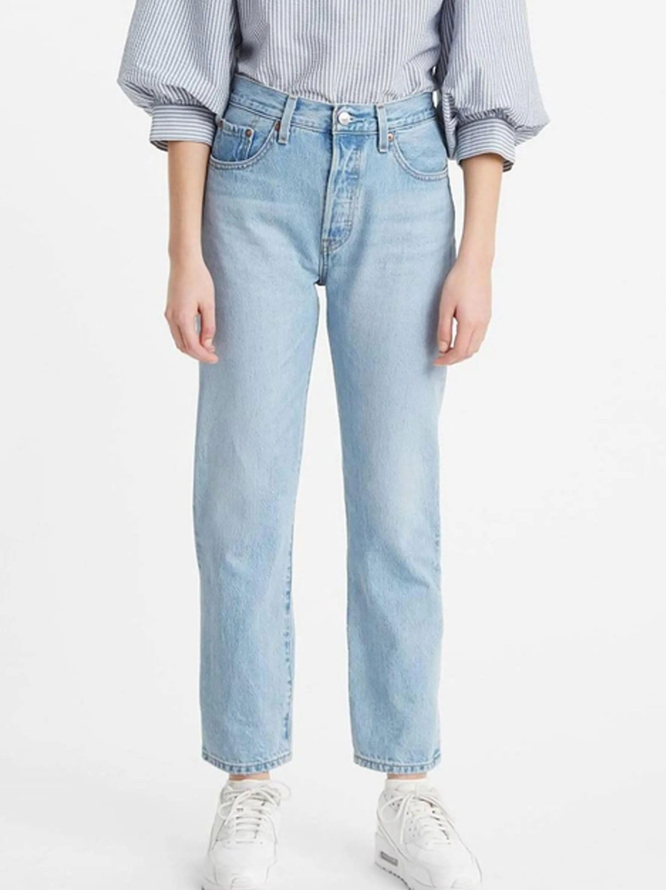 Damen Stonewashed Cropped Jeans, Hellblau