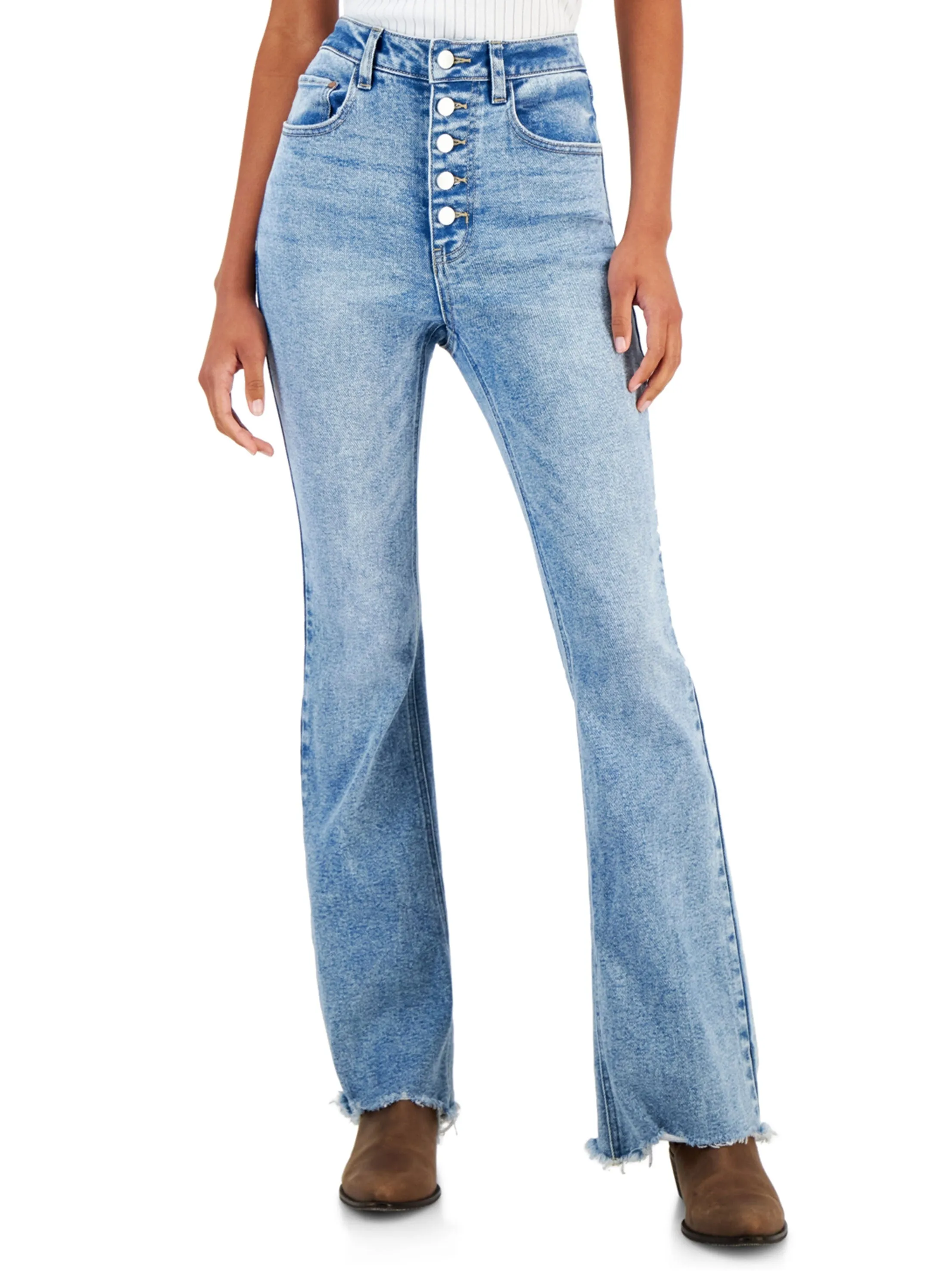 Damen Washed Flare Jeans, Hellblau