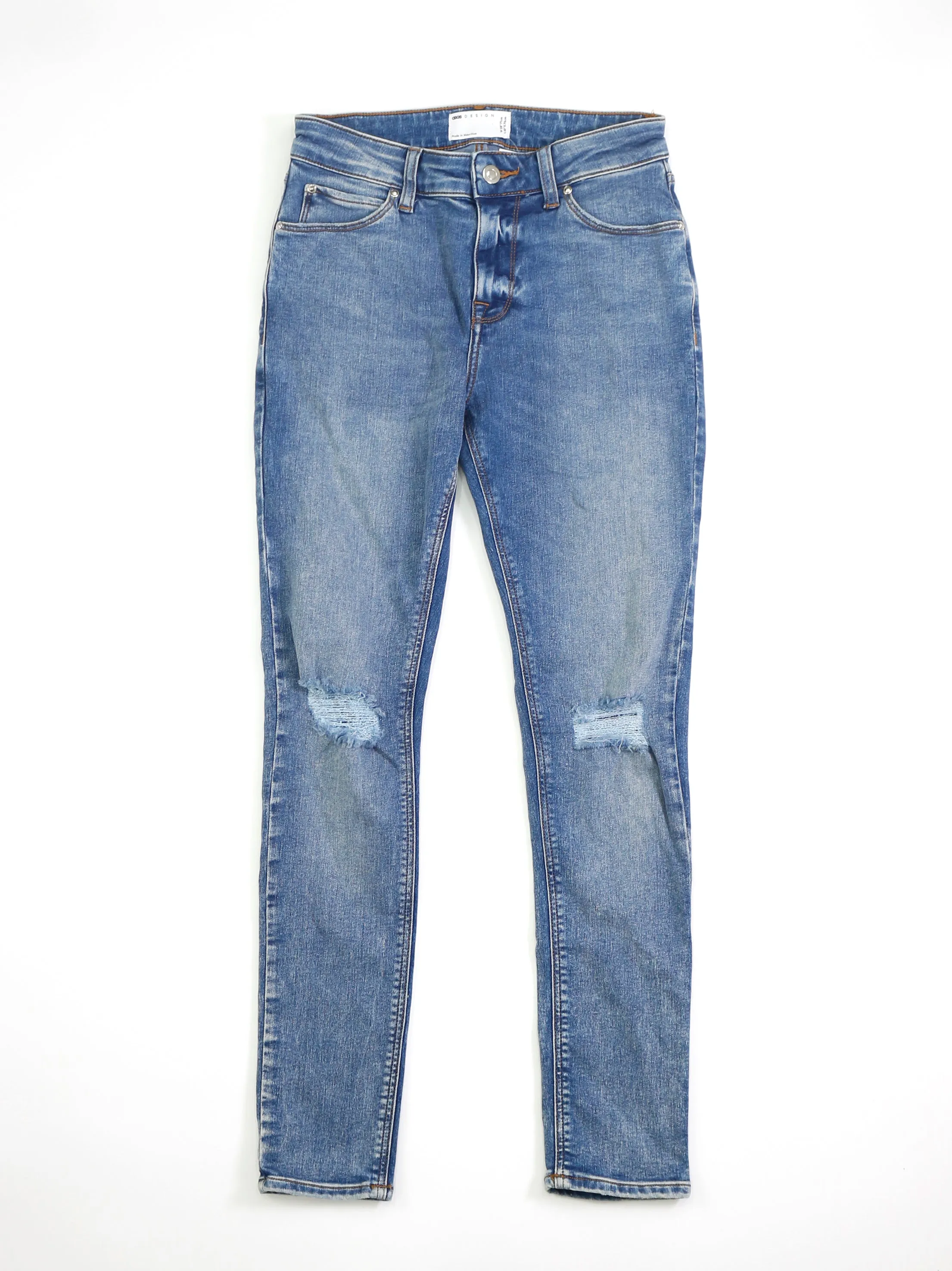 Damen Stonewashed Ripped Skinny Jeans, Blau