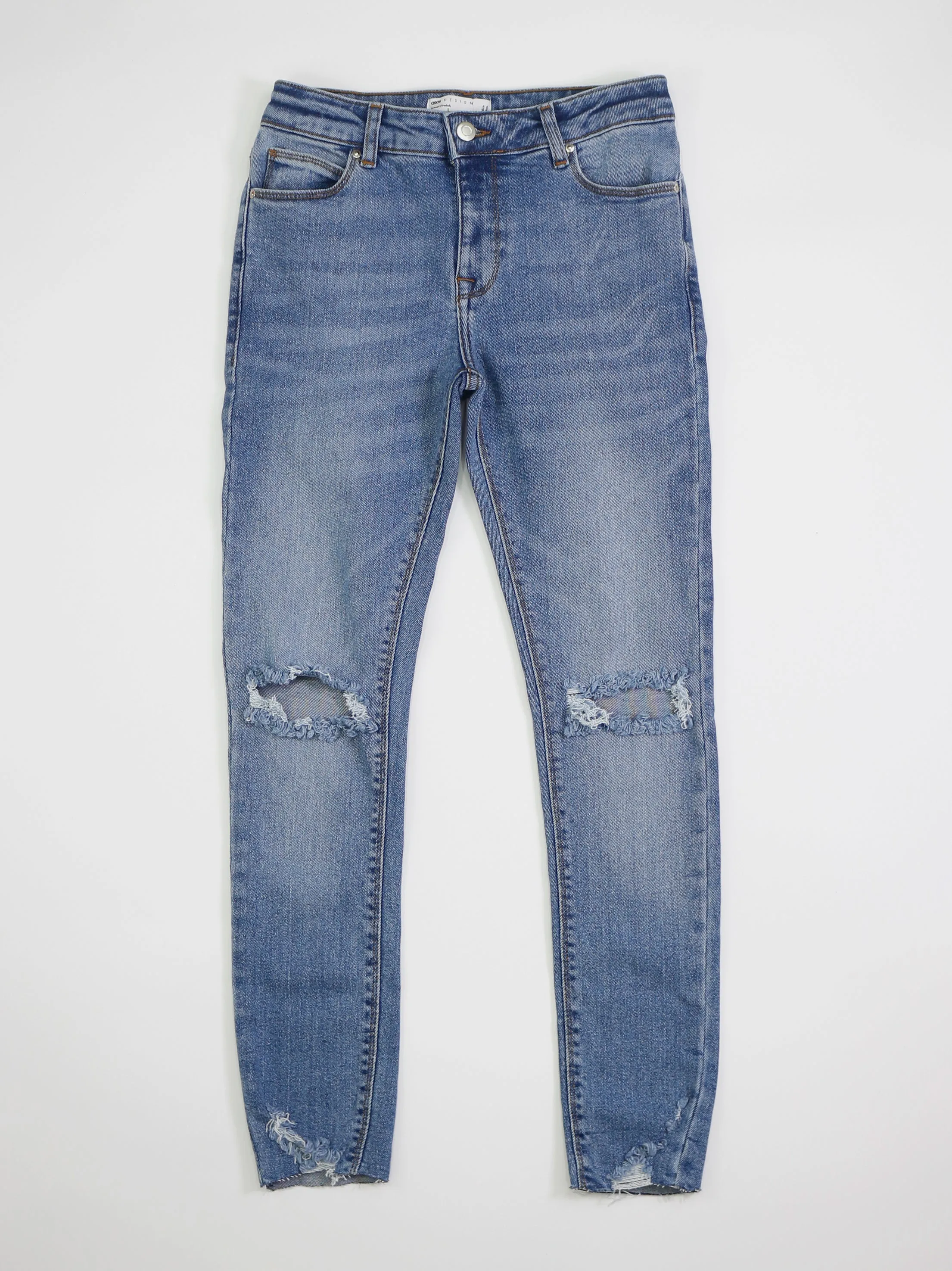 Damen Stonewashed Ripped Skinny Jeans, Blau