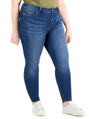 Damen Skinny Jeans mit Used-Optik, Blau