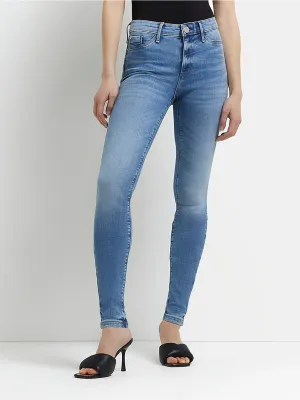 Damen Skinny Jeans mit Used-Optik, Hellblau