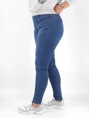 Damen Skinny Jeggings mit Used-Optik, Blau