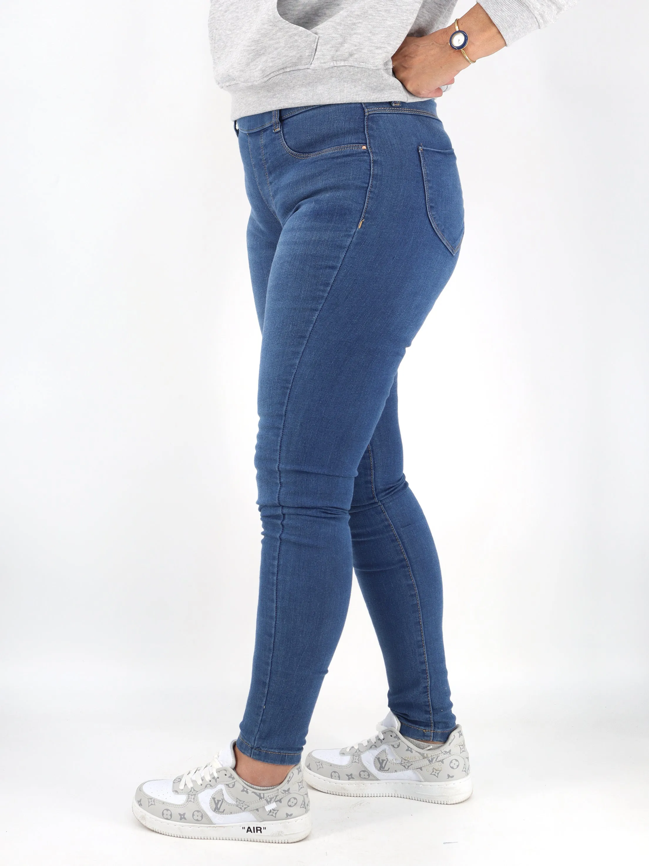 Damen Skinny Jeggings mit Used-Optik, Blau