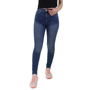 Damen-Stretchjeans mit Used-Optik, Marineblau
