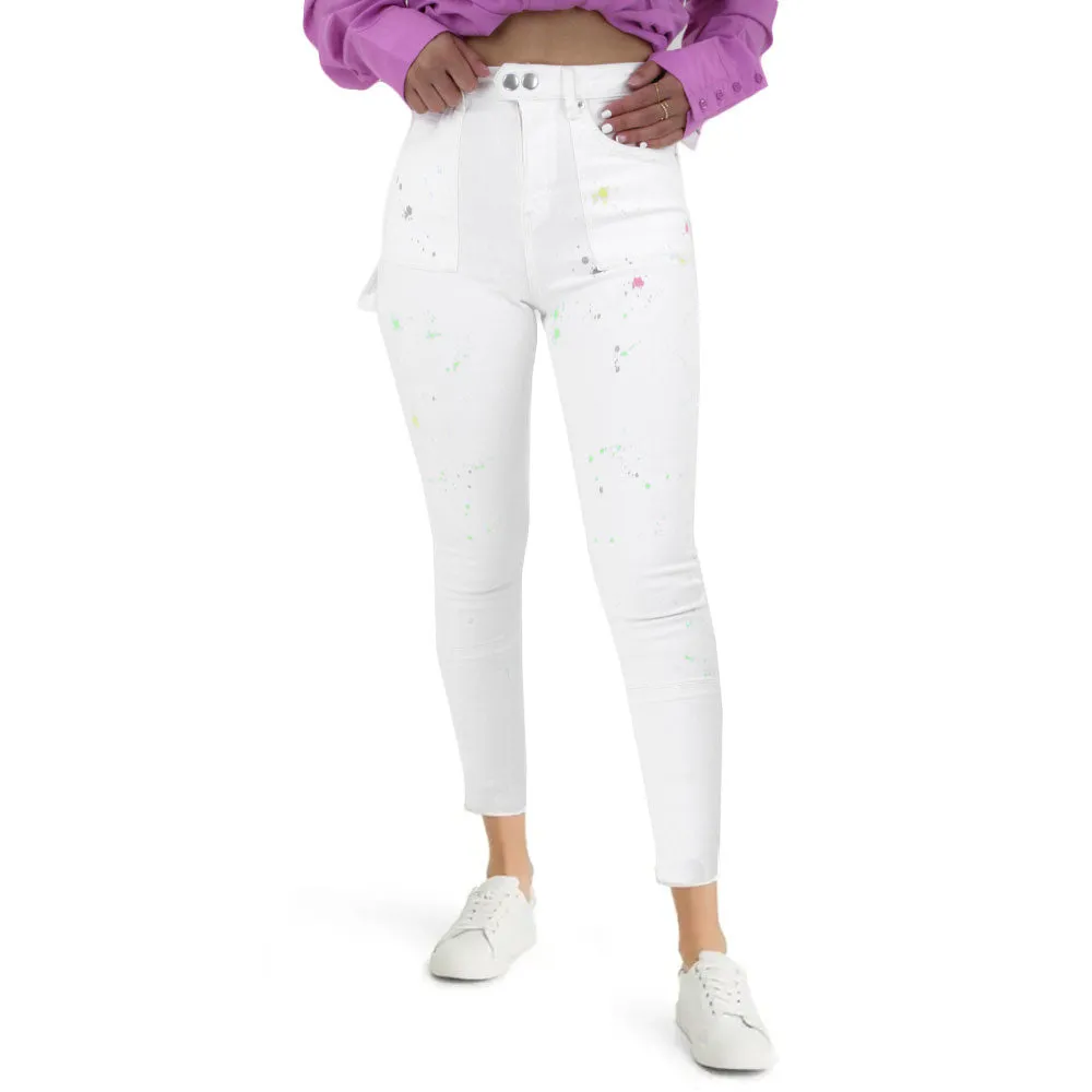 Damen-Stretchjeans, gewaschen, Weiß