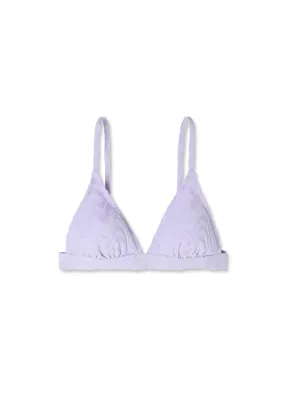 Damen-Bikini-Oberteil mit gewelltem Terry-Stoff und Dreiecksform, Hellviolett