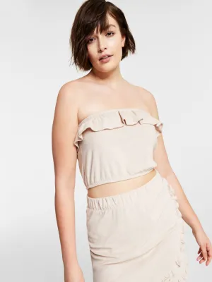Damen Rüschen-Badeanzug-Oberteil aus Frottee, Beige