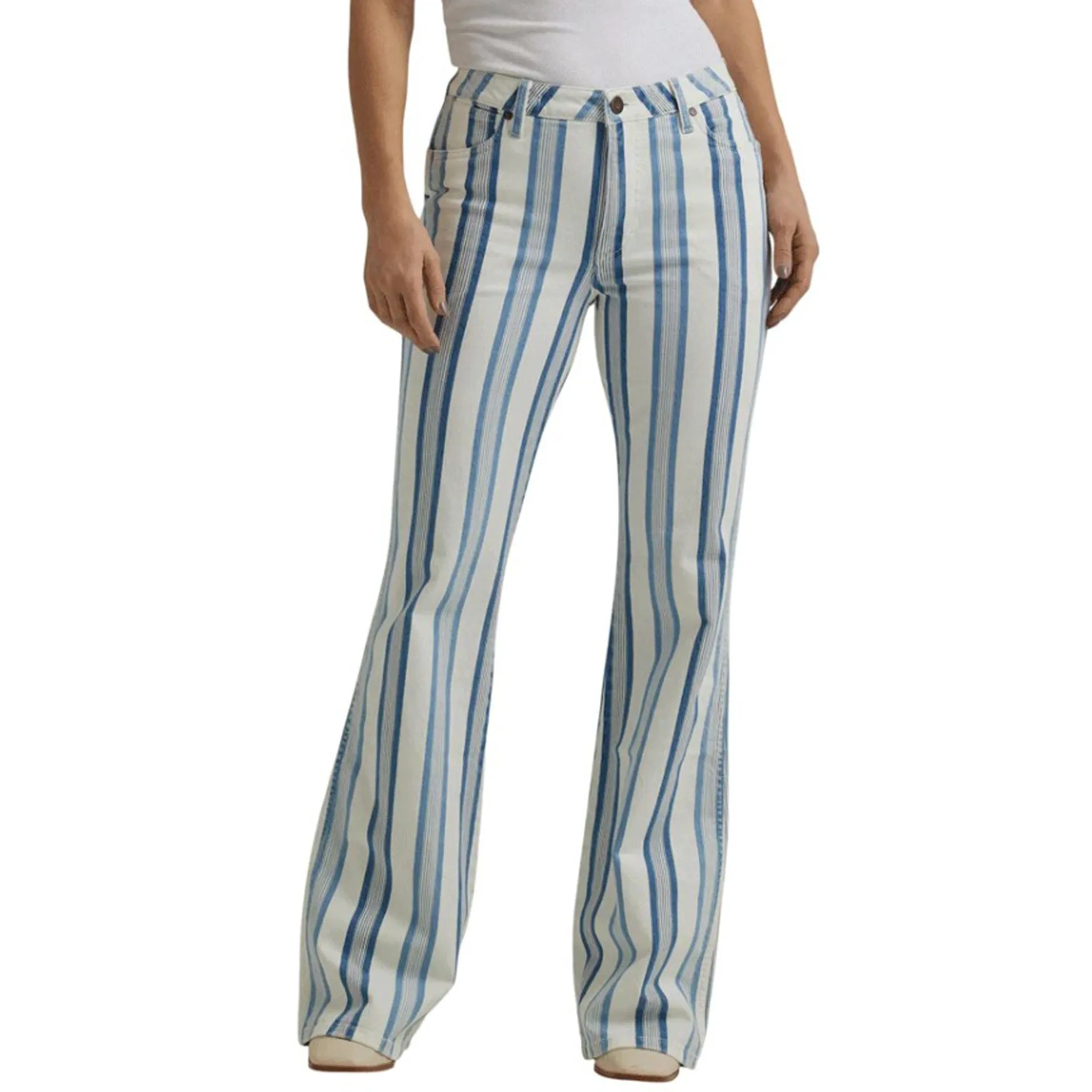 Wrangler Blue & White Streifen Flare Jeans