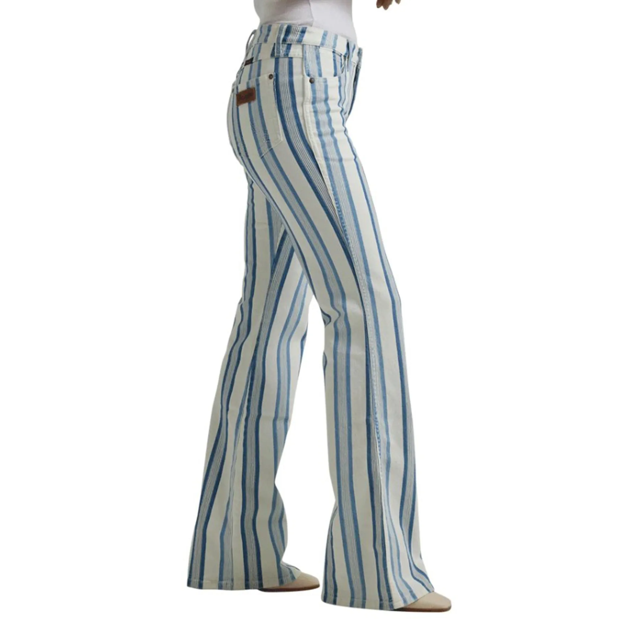 Wrangler Blue & White Streifen Flare Jeans