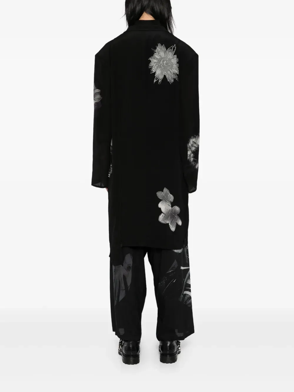 YOHJI YAMAMOTO POUR HOMME - Herren Jacke mit weißer Blumenprint und Schlitz