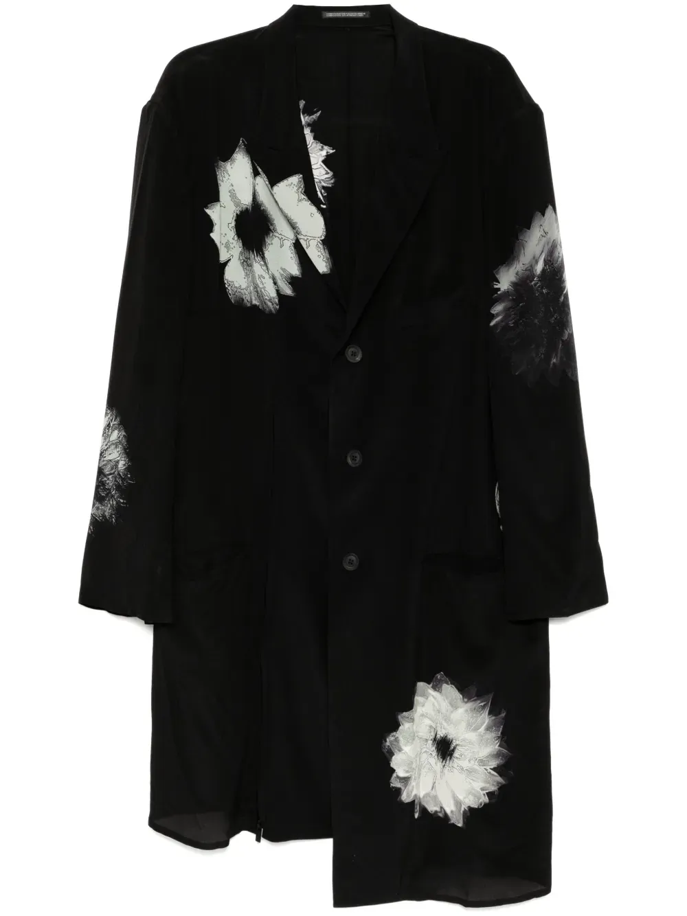 YOHJI YAMAMOTO POUR HOMME - Herren Jacke mit weißer Blumenprint und Schlitz