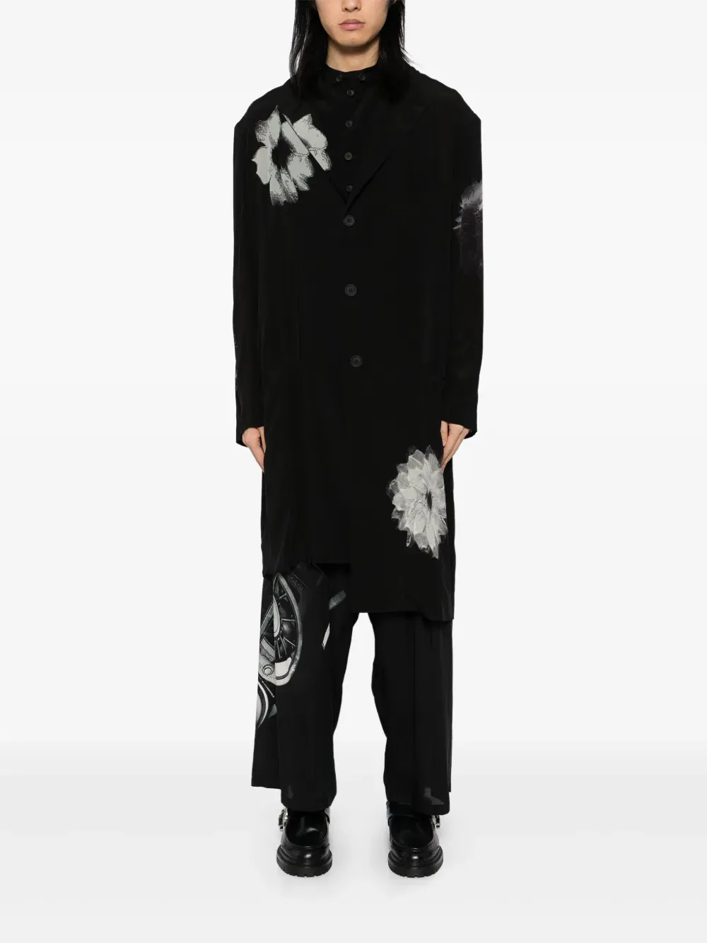 YOHJI YAMAMOTO POUR HOMME - Herren Jacke mit weißer Blumenprint und Schlitz